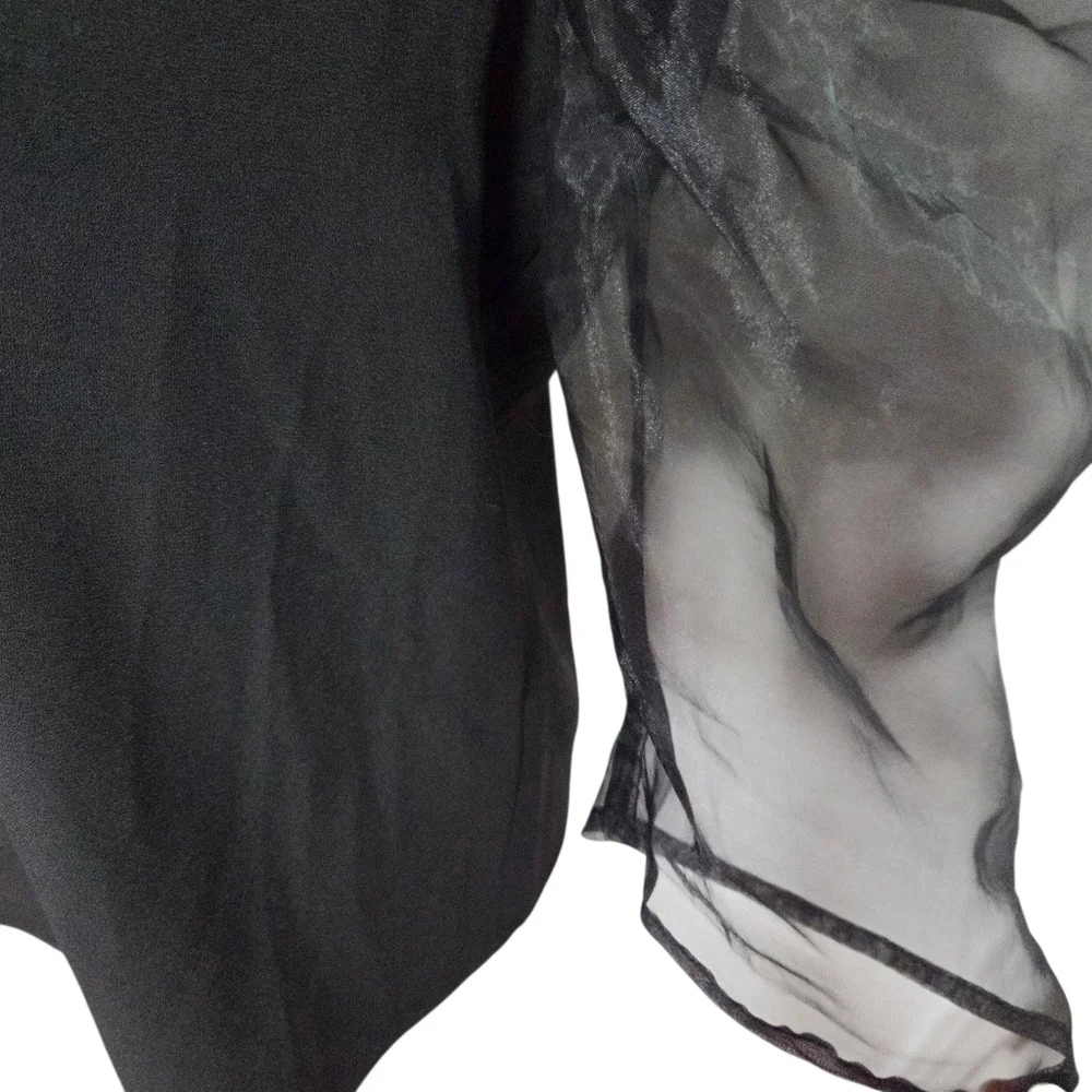 Crosby by Mollie Burch Black Sheer Puff Sleeves Statement Top Womens Medium